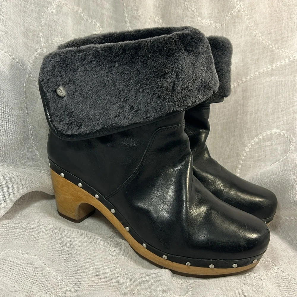 UGG leather and wooden clog ankle boot